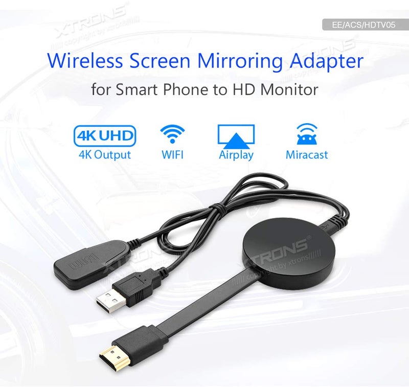 XTRONS 4K Wireless Display Adapter Airplay Miracast Dongle for TV, WiFi Display Dongle Wireless HDMI Dongle TV Receiver Screen Mirroring Adapter for iOS/Android/Monitor/Projector - Image 2